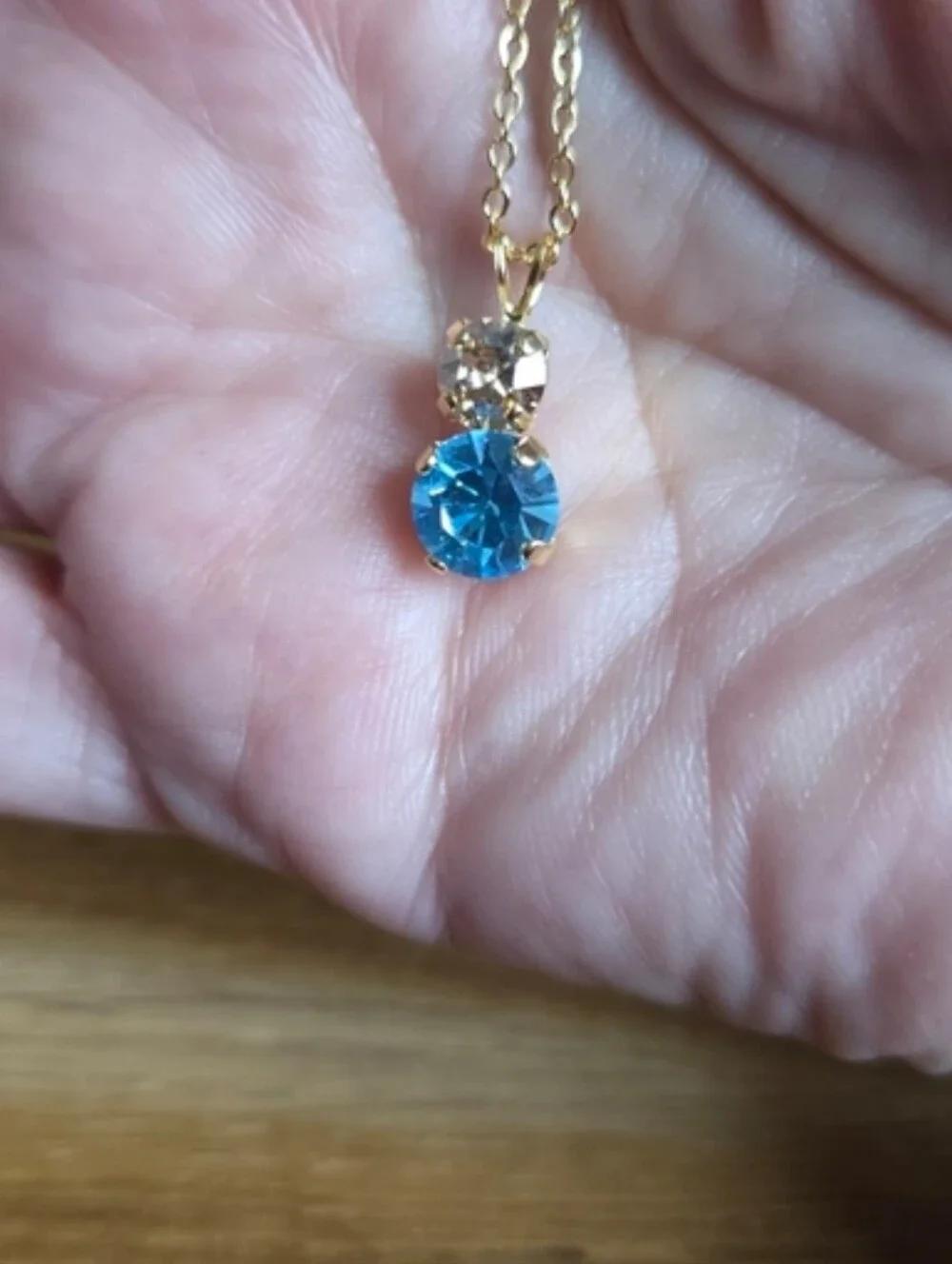 Aquamarine  Blue & Golden Shadow Crystals Necklace – Handmade